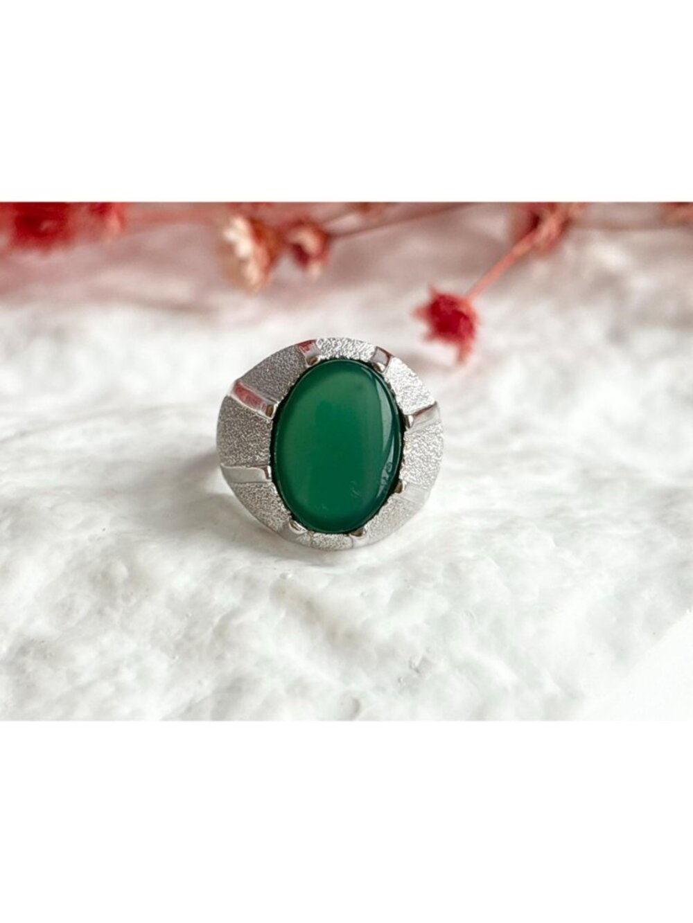 Yemeni Green Aqeeq Agate Solitaire Sterling Silver 925 Vintage Ring - sz 6 - Picture 13 of 16